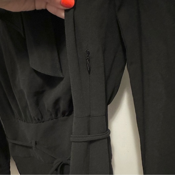 Longchamp Tie Neck Fit Flare Shirt Dress black knee length long slv stretch XS - Picture 4 of 10